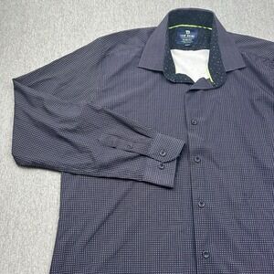 Tom Baine Performance Slim Fit 4-Way‎ Stretch Button Up Shirt Blue Men's Large